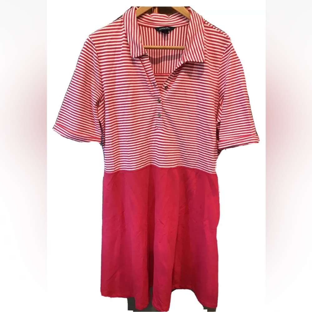 Lands' End Red and White Striped Dress